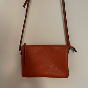 Simons Elegant Orange Faux Leather Crossbody Bag